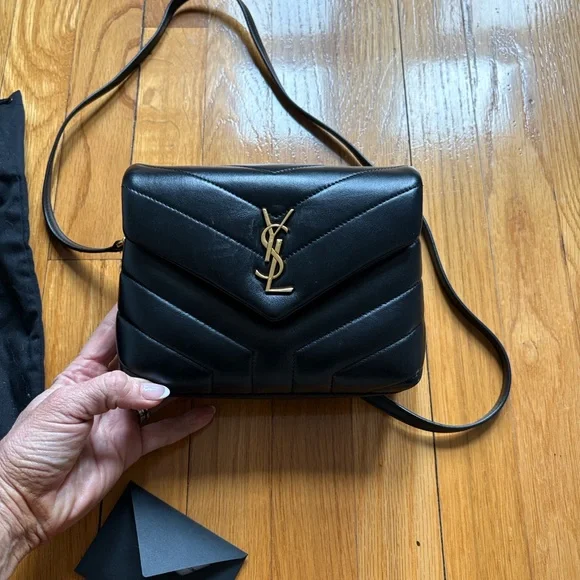 Saint Laurent YSL Black Chevron Quilted Leather Shoulder Bag with Gold Monogram - Picture 5 of 15